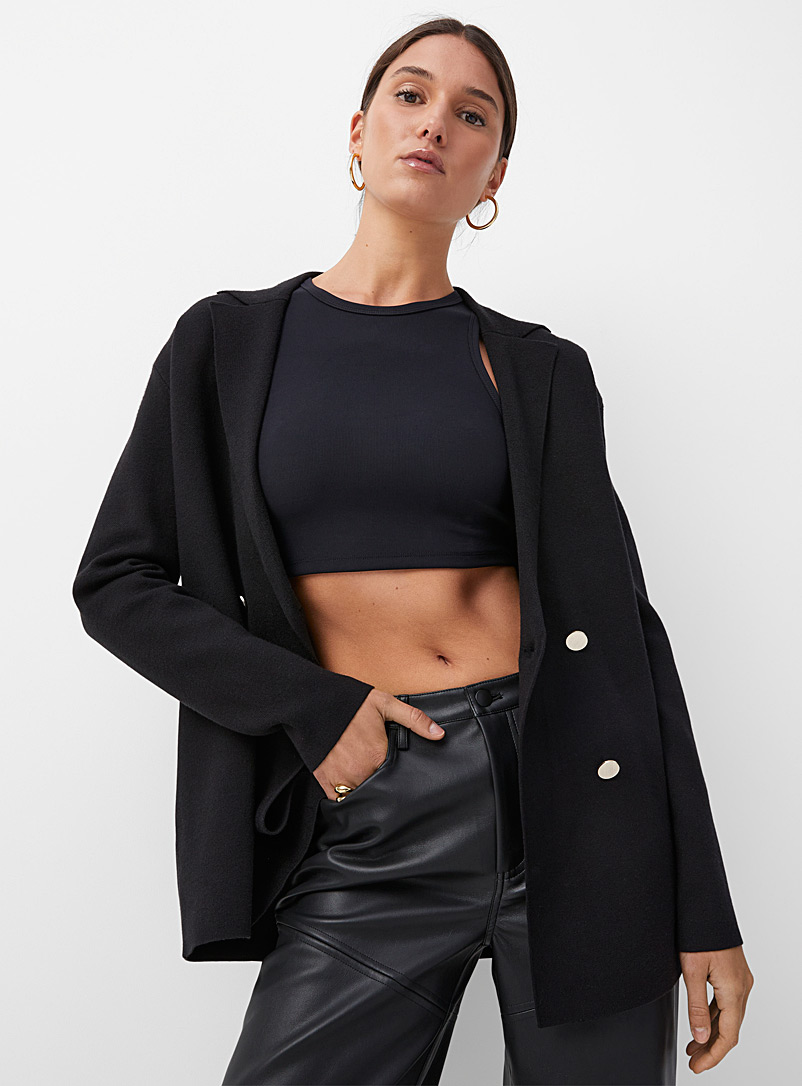 Icône: Le cardigan double boutonnage style veston Noir pour femme
