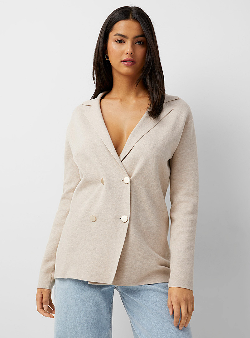 Icône Sand Double-breasted blazer-style cardigan for women