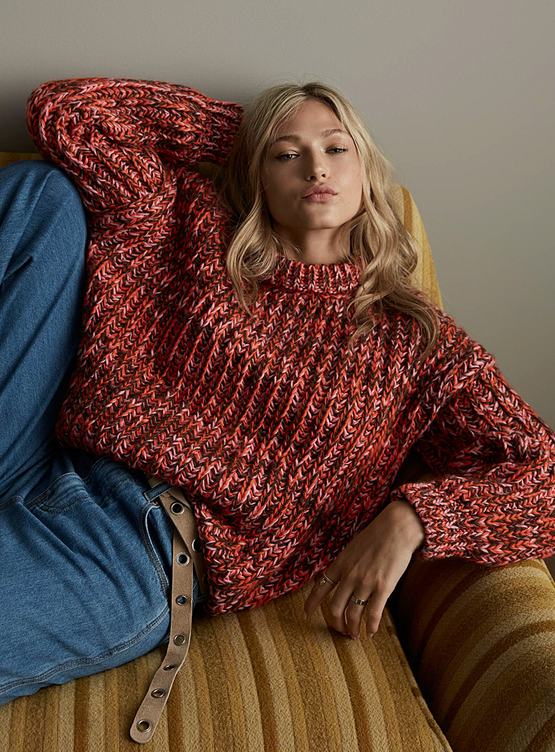 Twik Pink Colourful herringbone chunky knit sweater for women