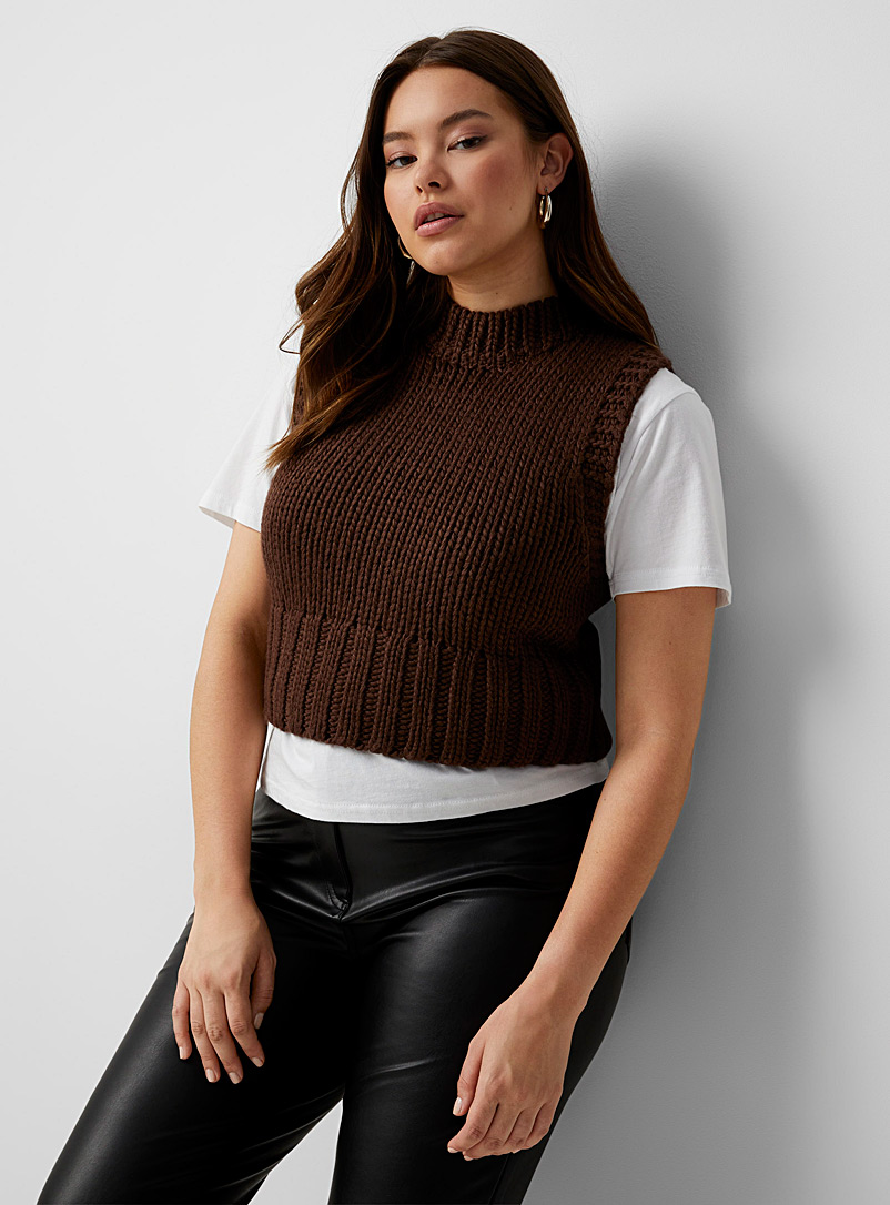 Twik Dark Brown Mega knit sweater vest for women