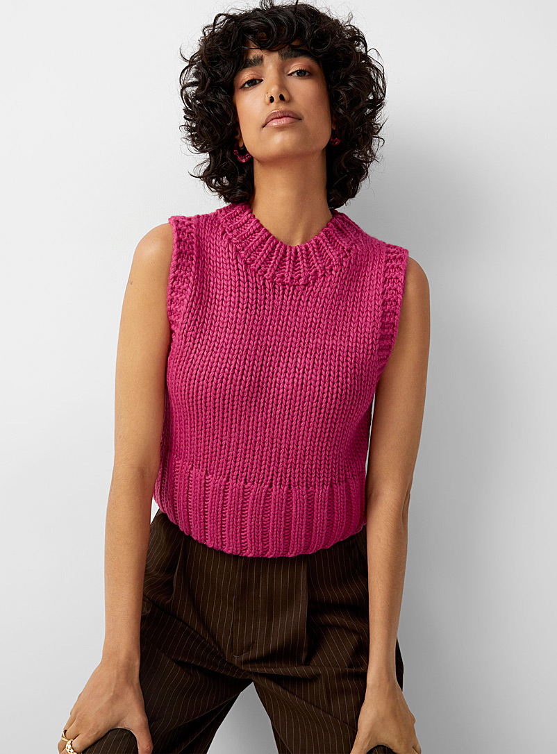 Twik Pink Mega knit sweater vest for women