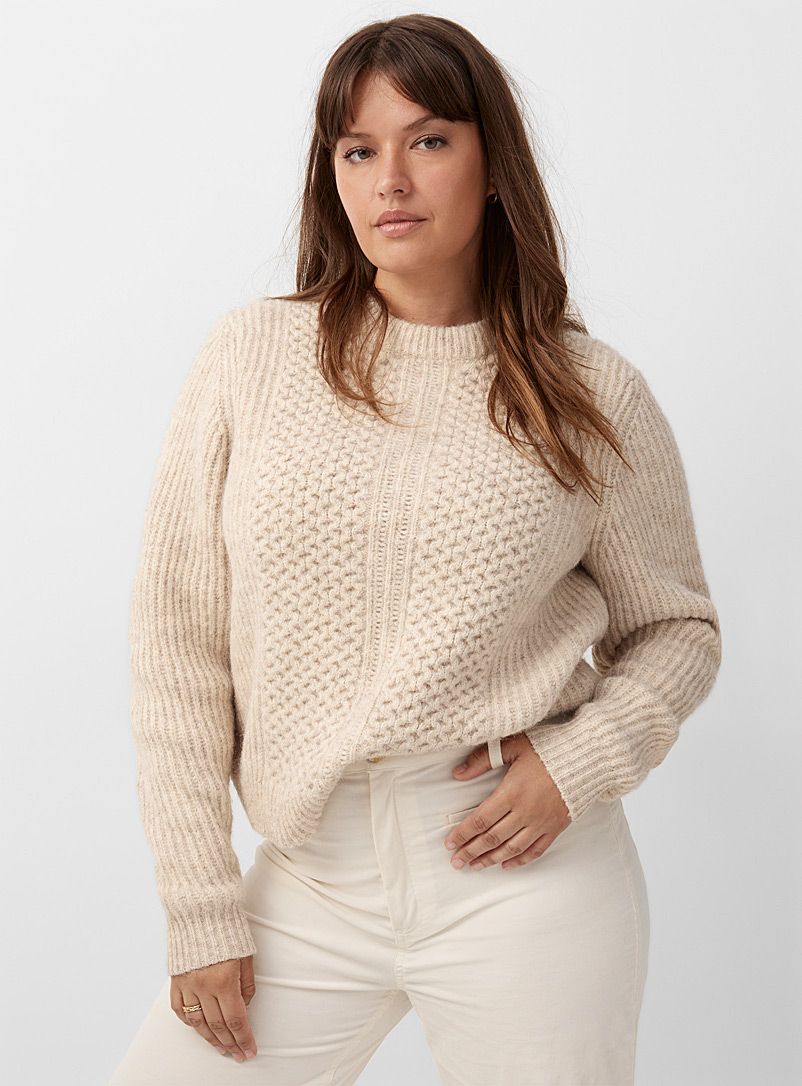 Contemporaine Cream Beige Ripples and ribbing sweater for women