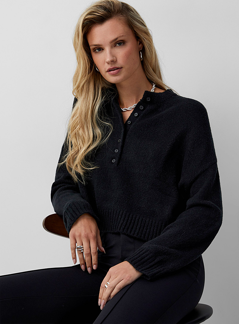 Icône Black Henley oversized sweater for women
