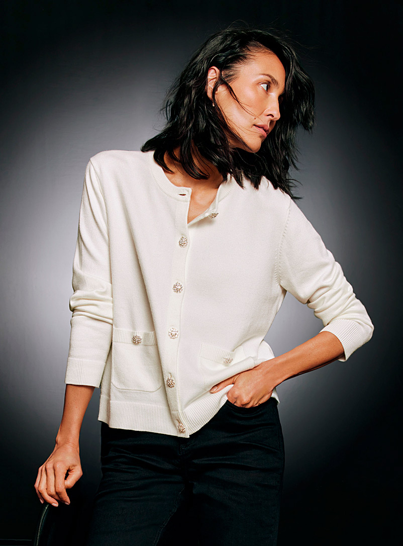 Contemporaine Ivory White Jewel-button cardigan for women
