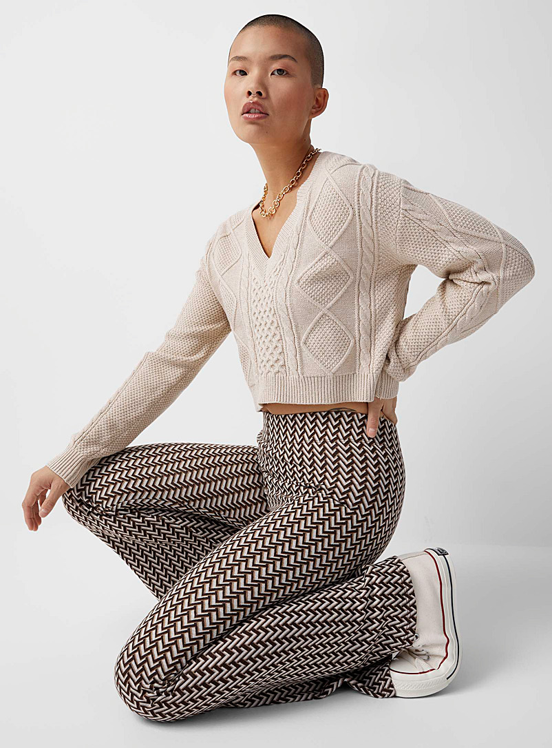 Twik Cream Beige Cables and diamonds cropped sweater for women