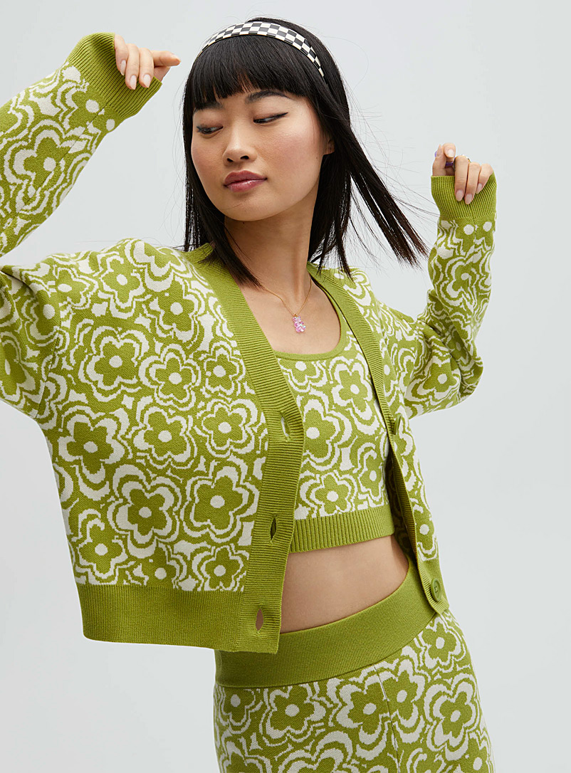 Twik Patterned Green Vibrant pattern boxy-fit cardigan for women