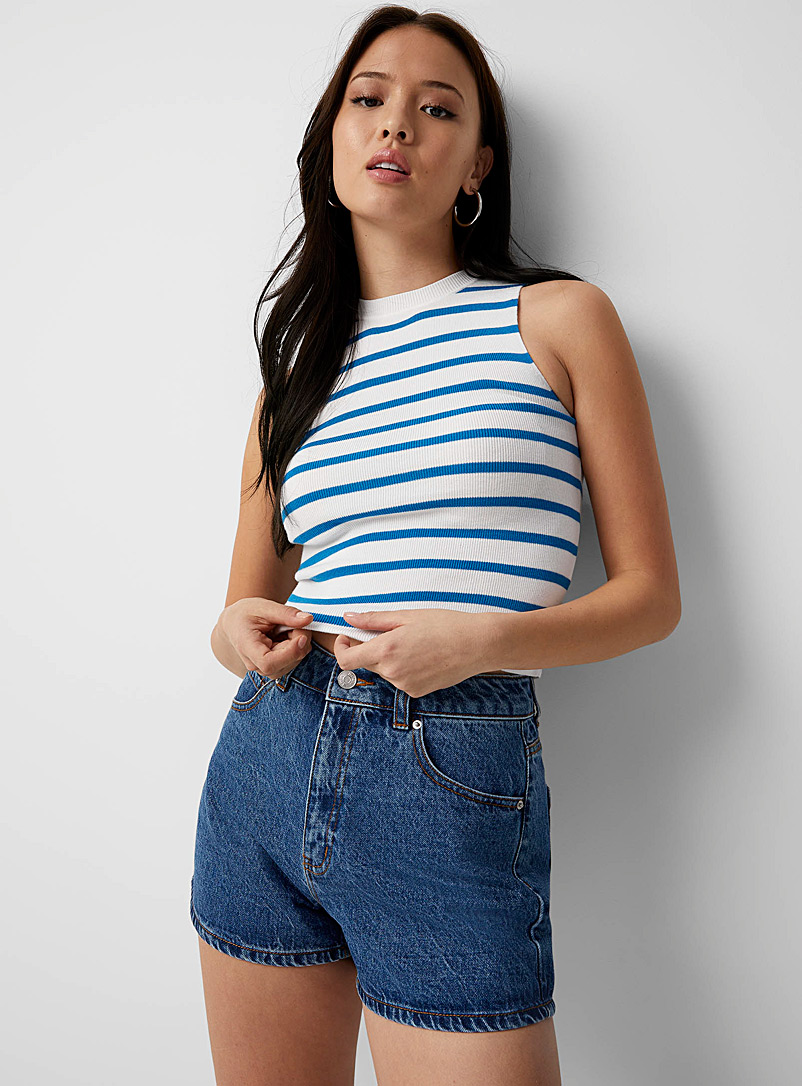 Twik Patterned White Striped knit cropped cami for women
