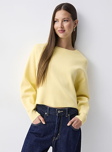 Twik: Le chandail ample bord roulott&eacute; Jaune citron - Canari pour femme