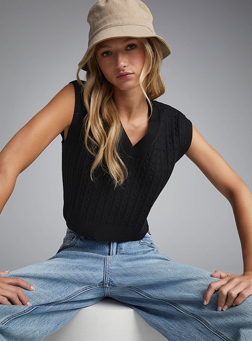 Twik Black Mini cables sweater vest for women