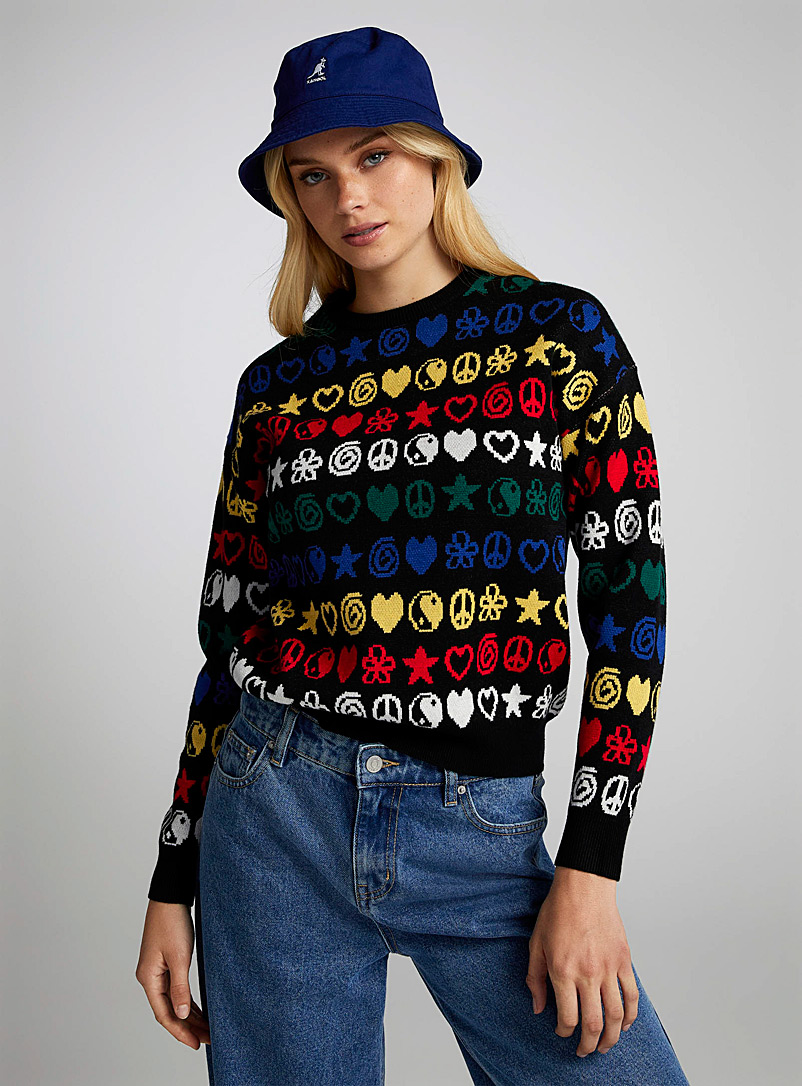 Twik Patterned Black Repeated pattern sweater for women