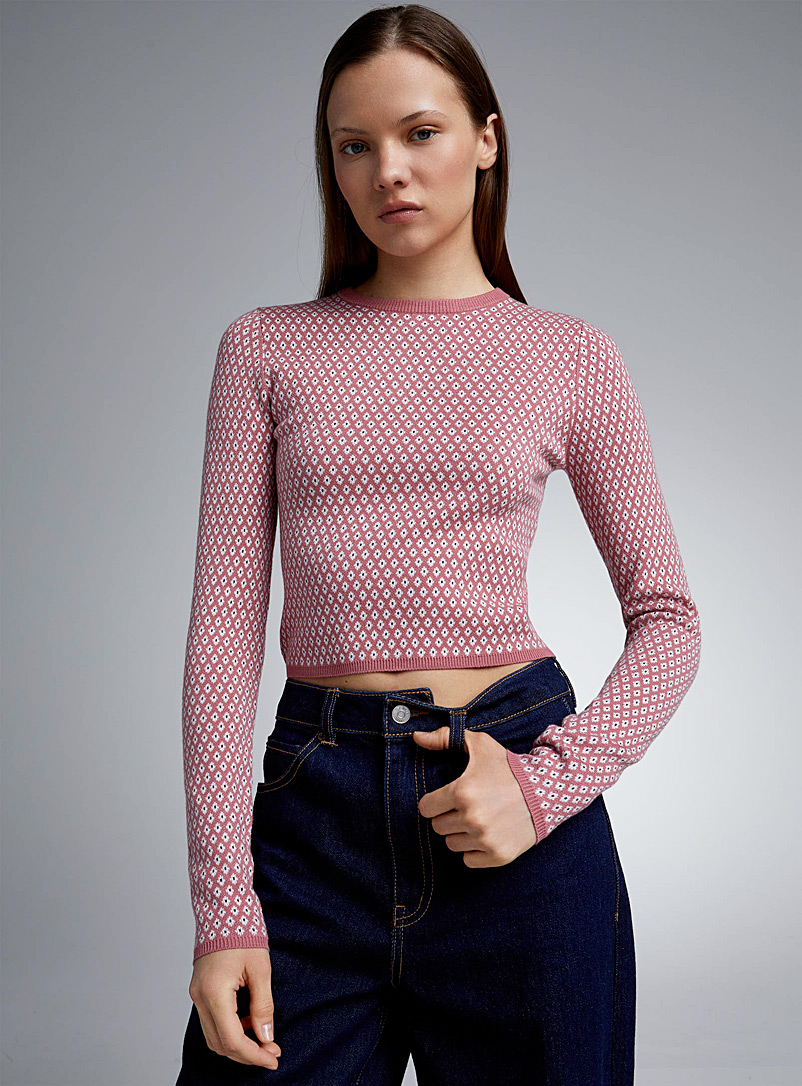 Twik Patterned pink Repeated pattern cropped sweater for women