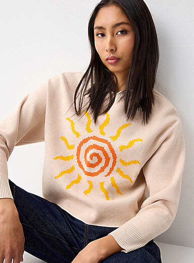 Twik: Le chandail bord roulott&eacute; &agrave; motif Soleil pour femme
