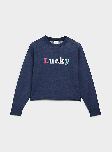 Twik Slate Blue Patterned rolled hem sweater for women