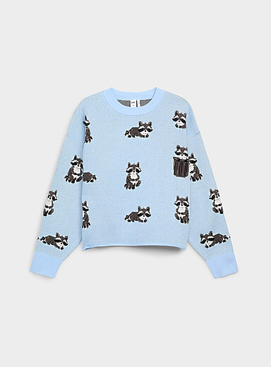 Twik Patterned Grey Patterned rolled hem sweater for women