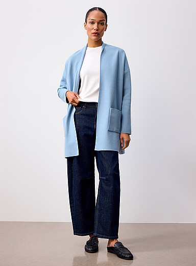 Contemporaine: Le cardigan ouvert poches plaqu&eacute;es Bleu p&acirc;le - Bleu ciel pour femme