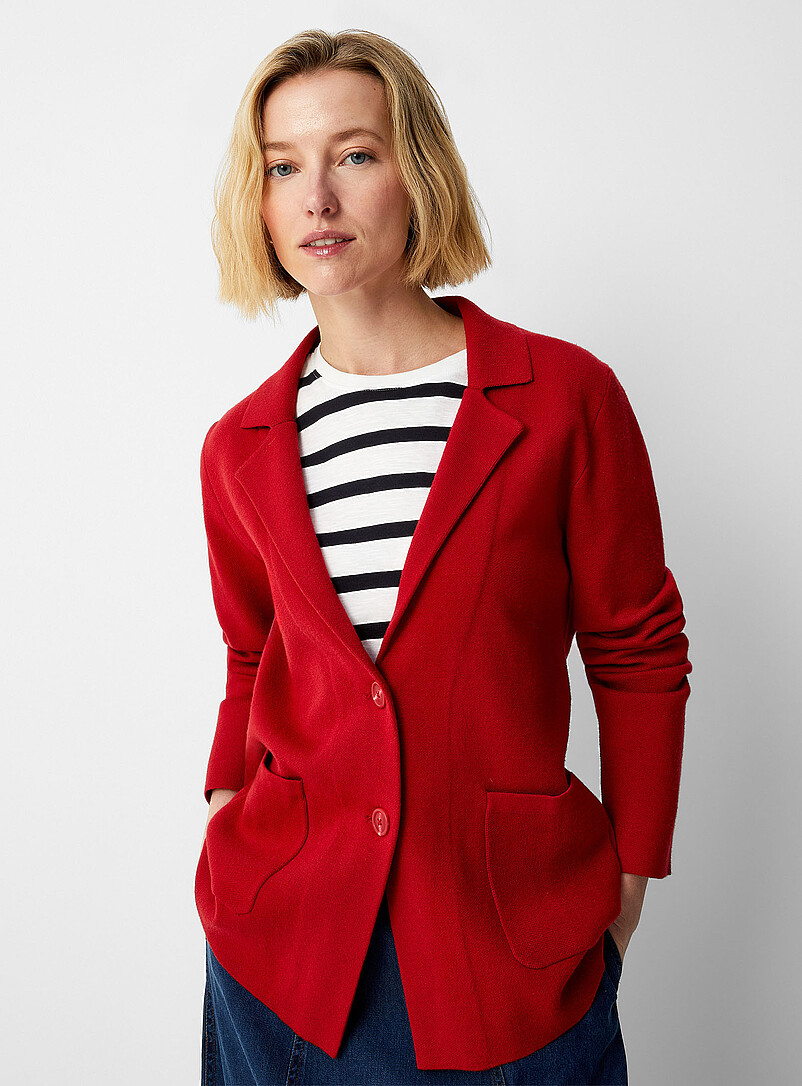 Contemporaine Navy/Midnight Blue Patch pockets blazer-style cardigan for women