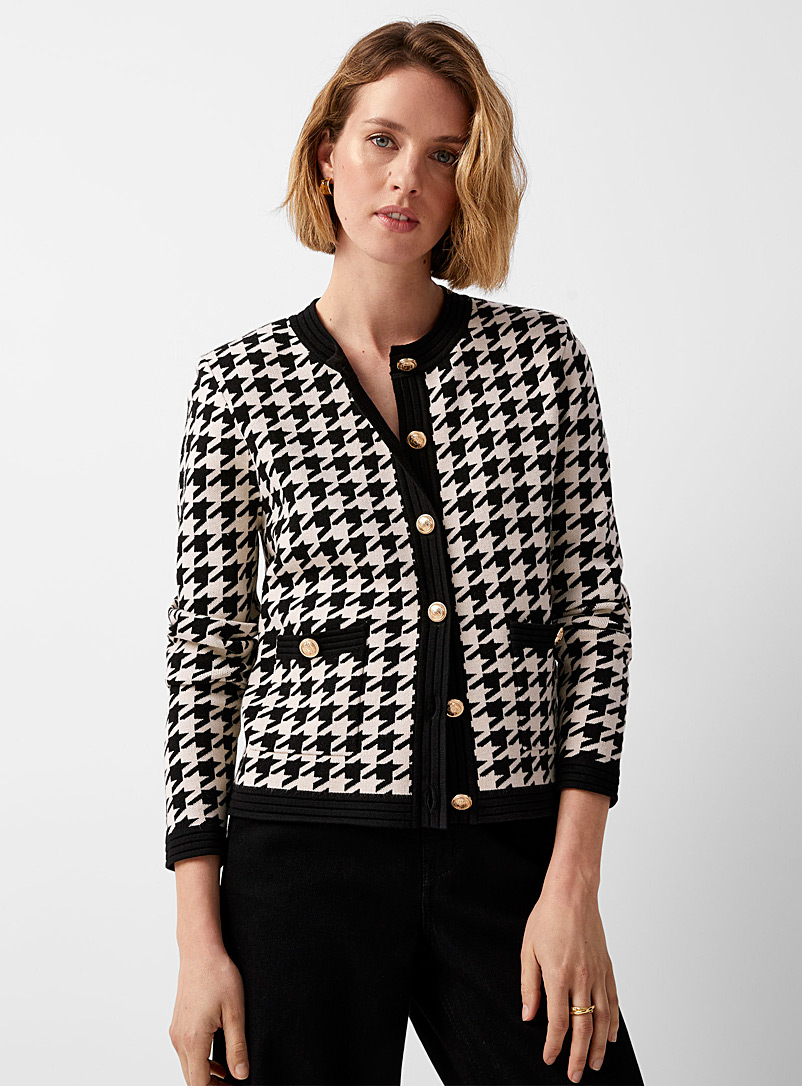 Contemporaine Black Crest buttons jacquard cardigan for women