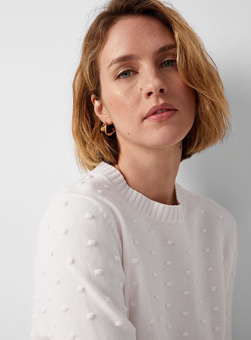 Contemporaine Chocolate/Espresso Puff-sleeve pompom sweater for women