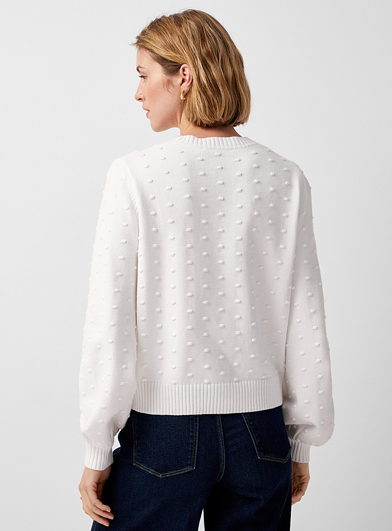 Contemporaine Chocolate/Espresso Puff-sleeve pompom sweater for women