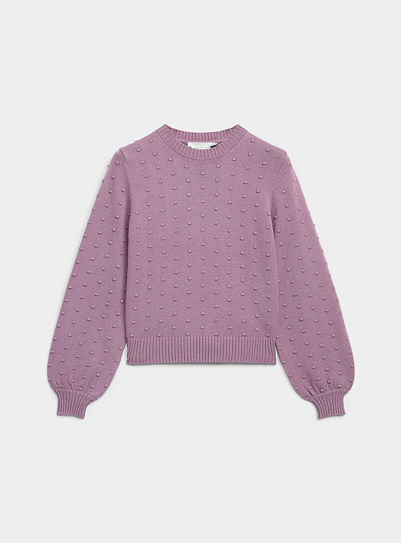Contemporaine Chocolate/Espresso Puff-sleeve pompom sweater for women