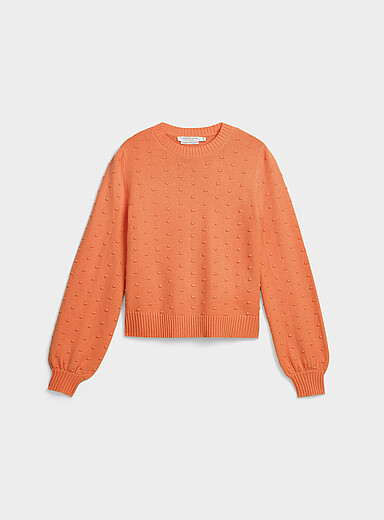 Puff-sleeve pompom sweater