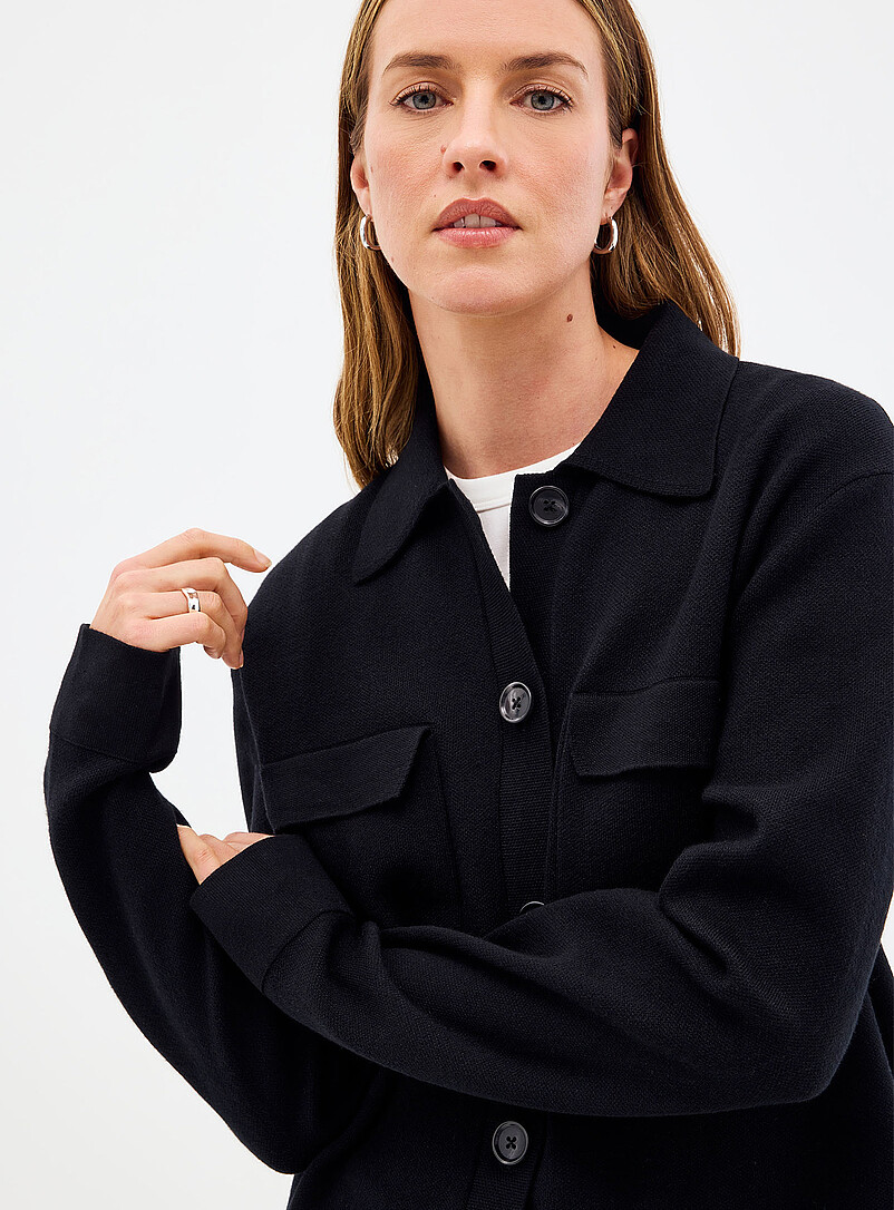 Contemporaine Sand Flap-pocket polo-collar cardigan for women