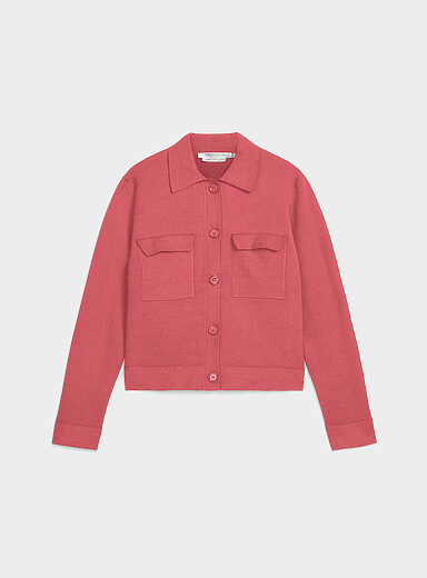 Flap-pocket polo-collar cardigan