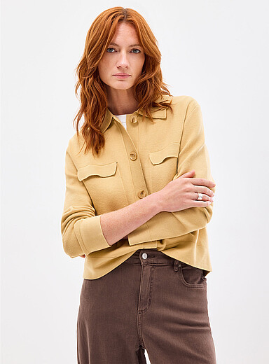 Contemporaine: Le cardigan col polo poches &agrave; rabat Jaune tournesol pour femme