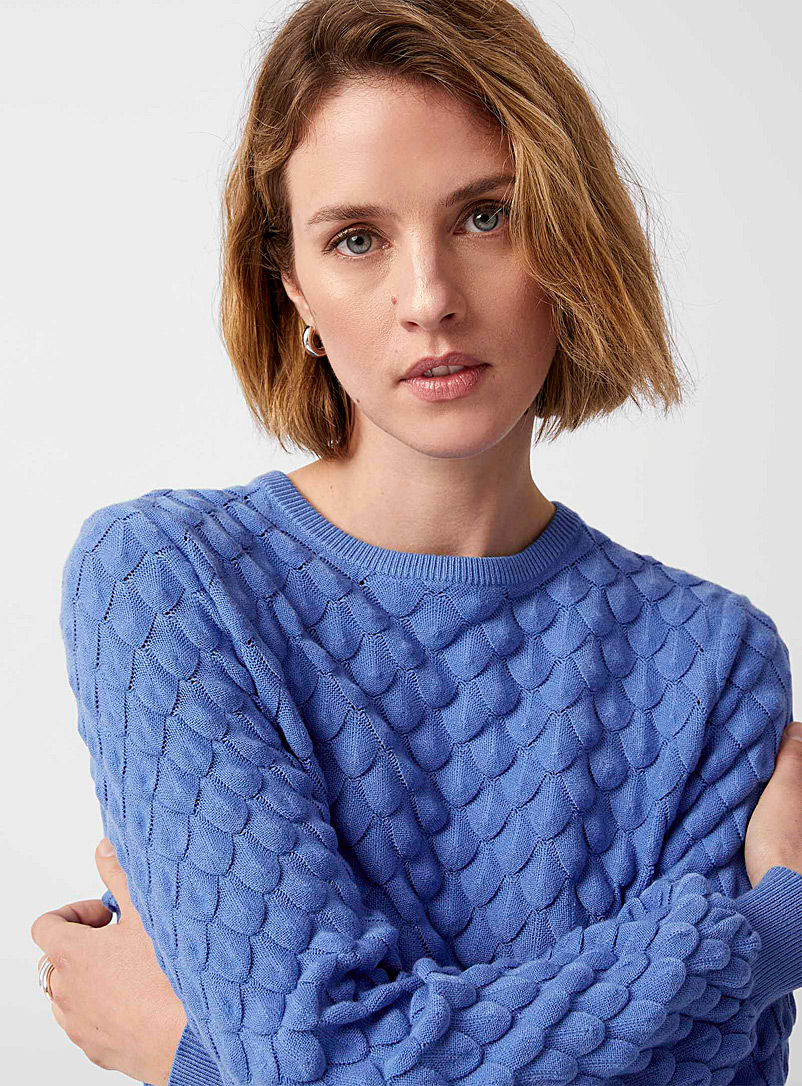 Contemporaine: Le chandail mailles écailles Bleu moyen-ardoise pour femme