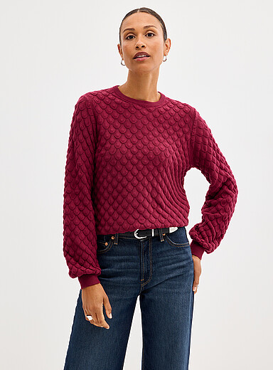 Contemporaine: Le chandail mailles &eacute;cailles Rouge framboise - Cerise pour femme