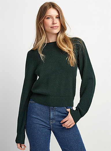 Ic&ocirc;ne Ochre Yellow Honeycomb textured sweater for women