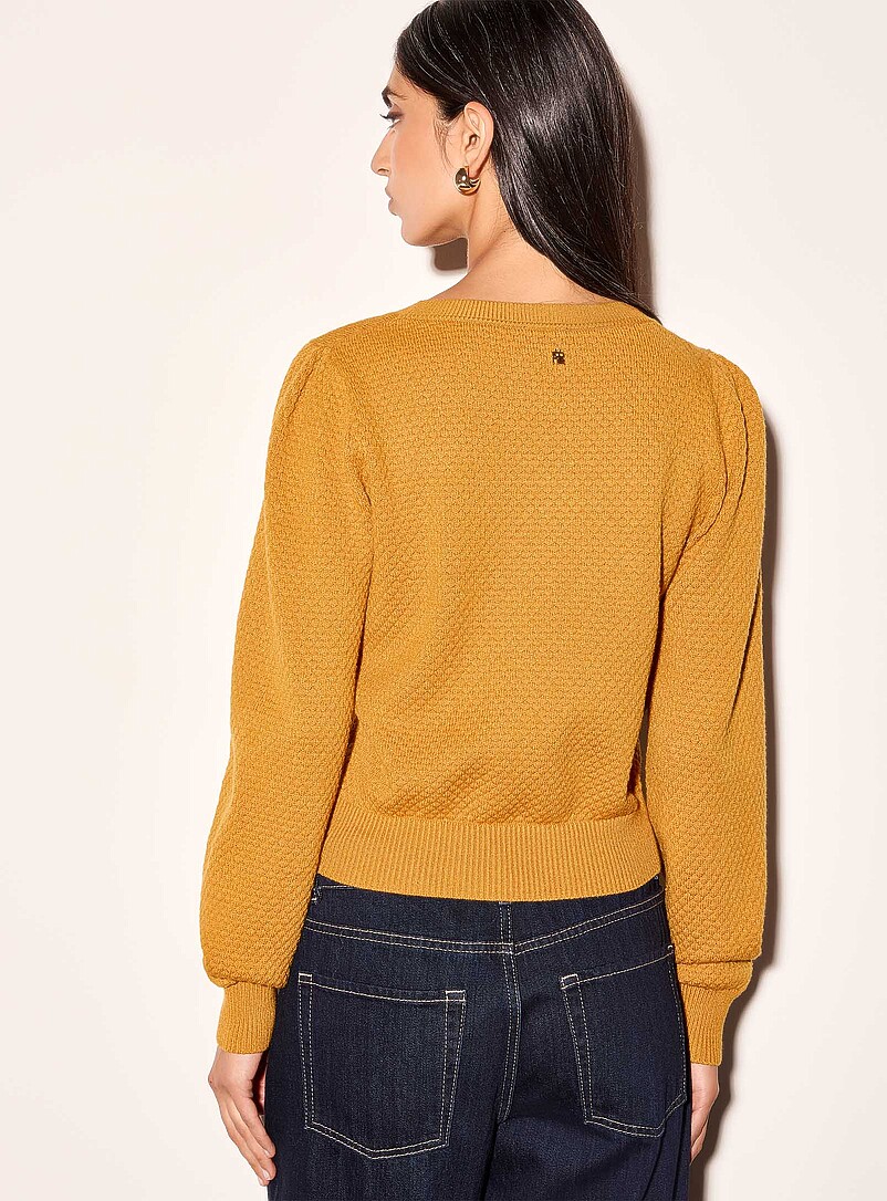 Ic&ocirc;ne Ochre Yellow Honeycomb textured sweater for women