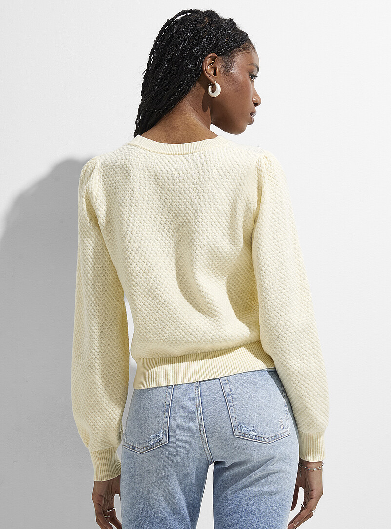 Ic&ocirc;ne Ochre Yellow Honeycomb textured sweater for women