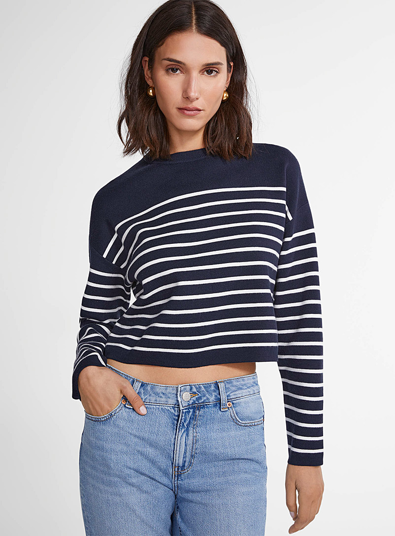 Icône Dark Blue Striped cropped sweater for women