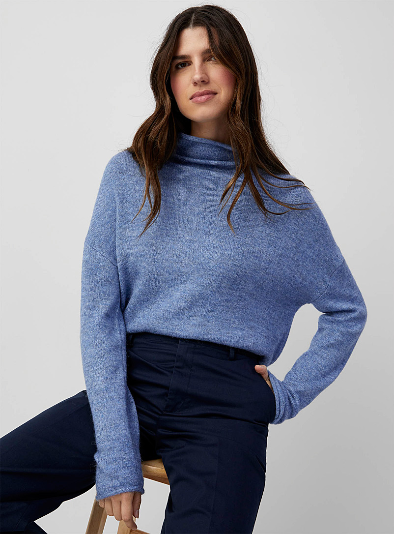 Contemporaine Baby Blue Rolled funnel-neck sweater for women