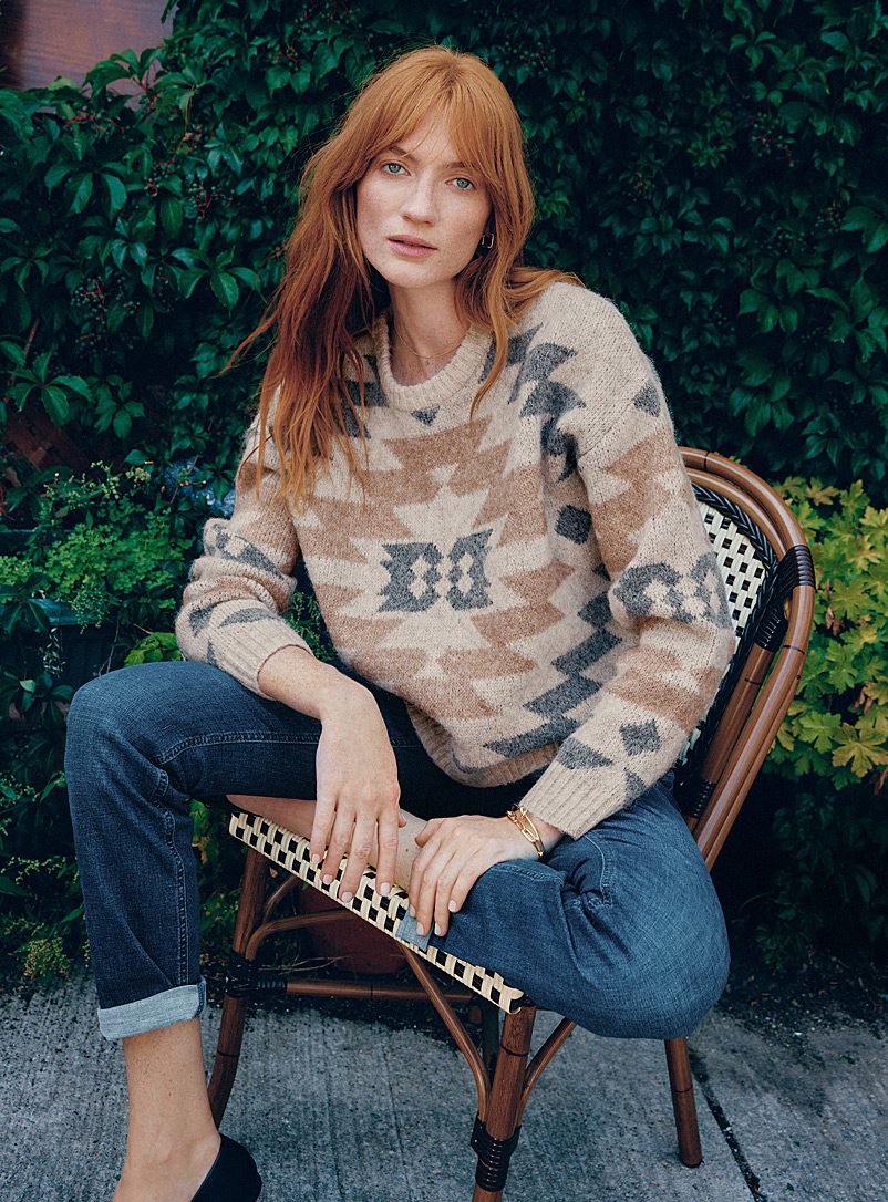 Contemporaine Ecru/Linen Highlander jacquard sweater for women