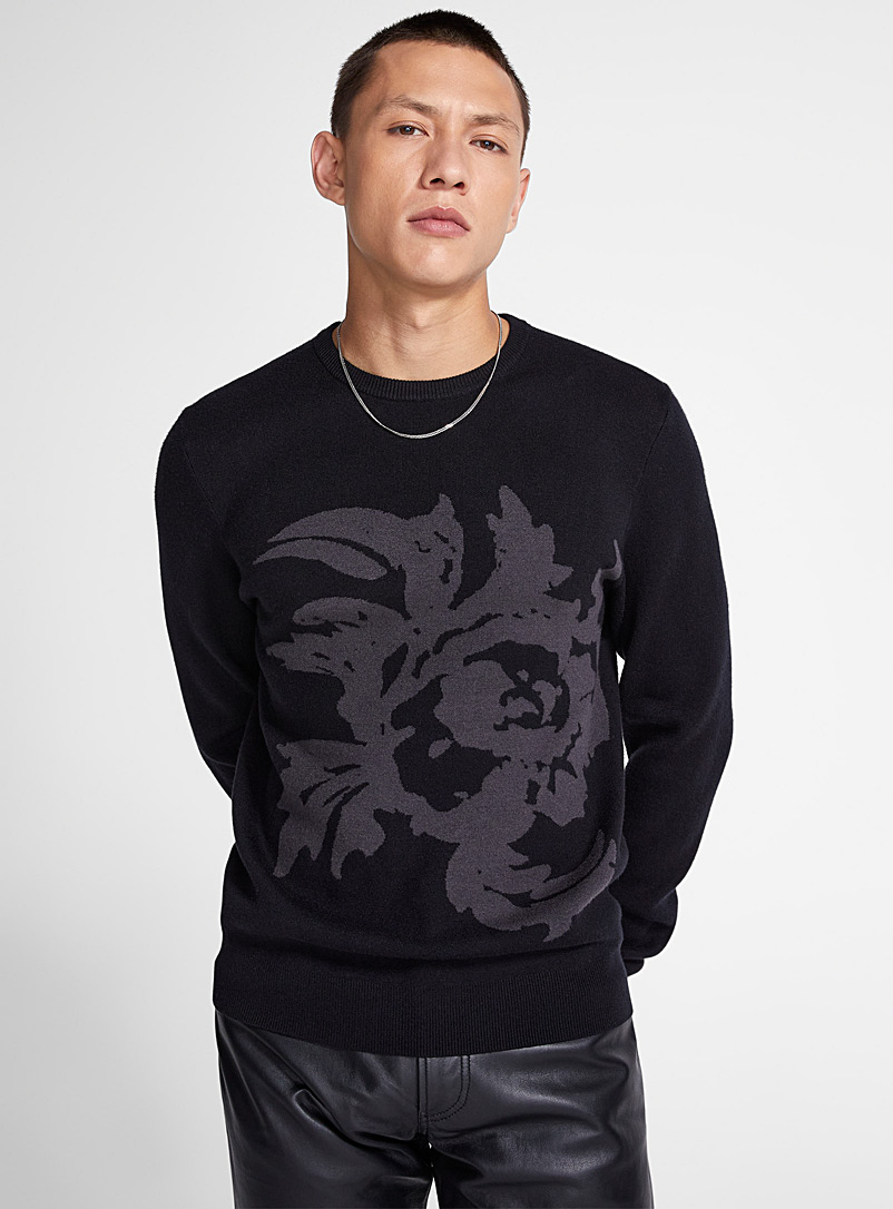 Le 31 Patterned Black Panoramic jacquard sweater for men
