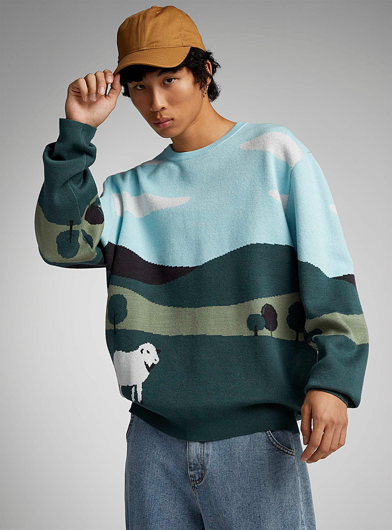 Djab Patterned Ecru Graphic jacquard sweater for men