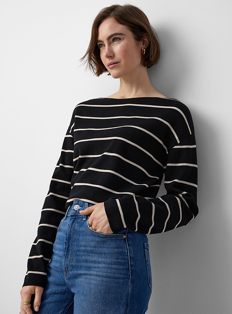 Contemporaine Black Horizontal stripe boxy-fit sweater for women