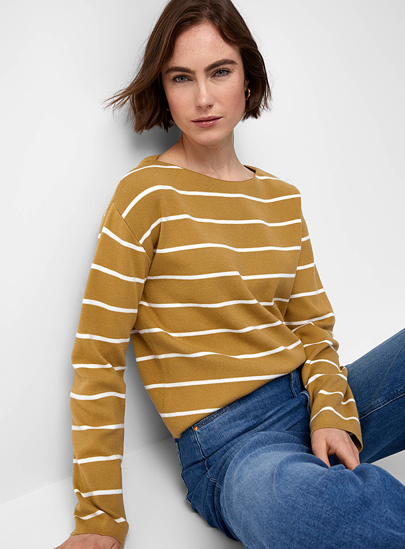Contemporaine Golden Yellow Horizontal stripe boxy-fit sweater for women
