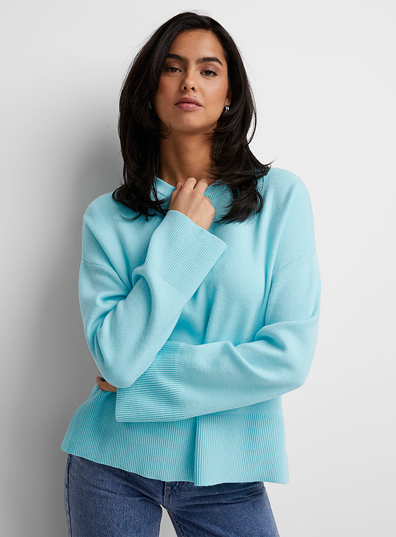 Icône Teal Thick knit wide hem sweater for women