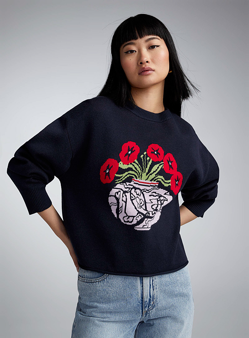 Twik x Paige Jung Navy Dragon vase sweater <b>Year of the Dragon Collection</b> for women