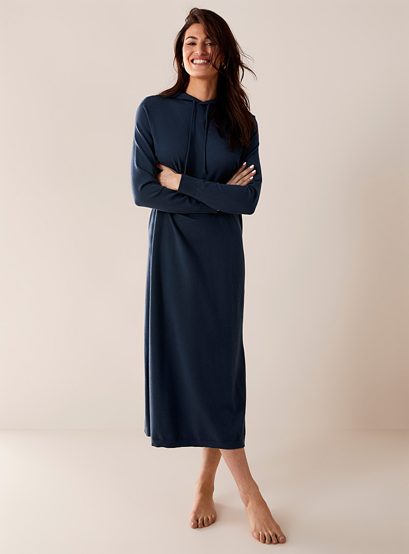 Miiyu Marine Blue Long hooded nightshirt for women