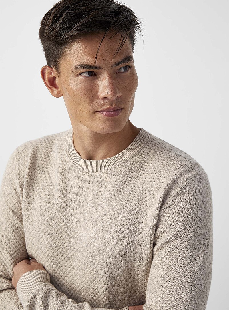 Le 31 Indigo/Dark Blue Diamond-textured sweater for men