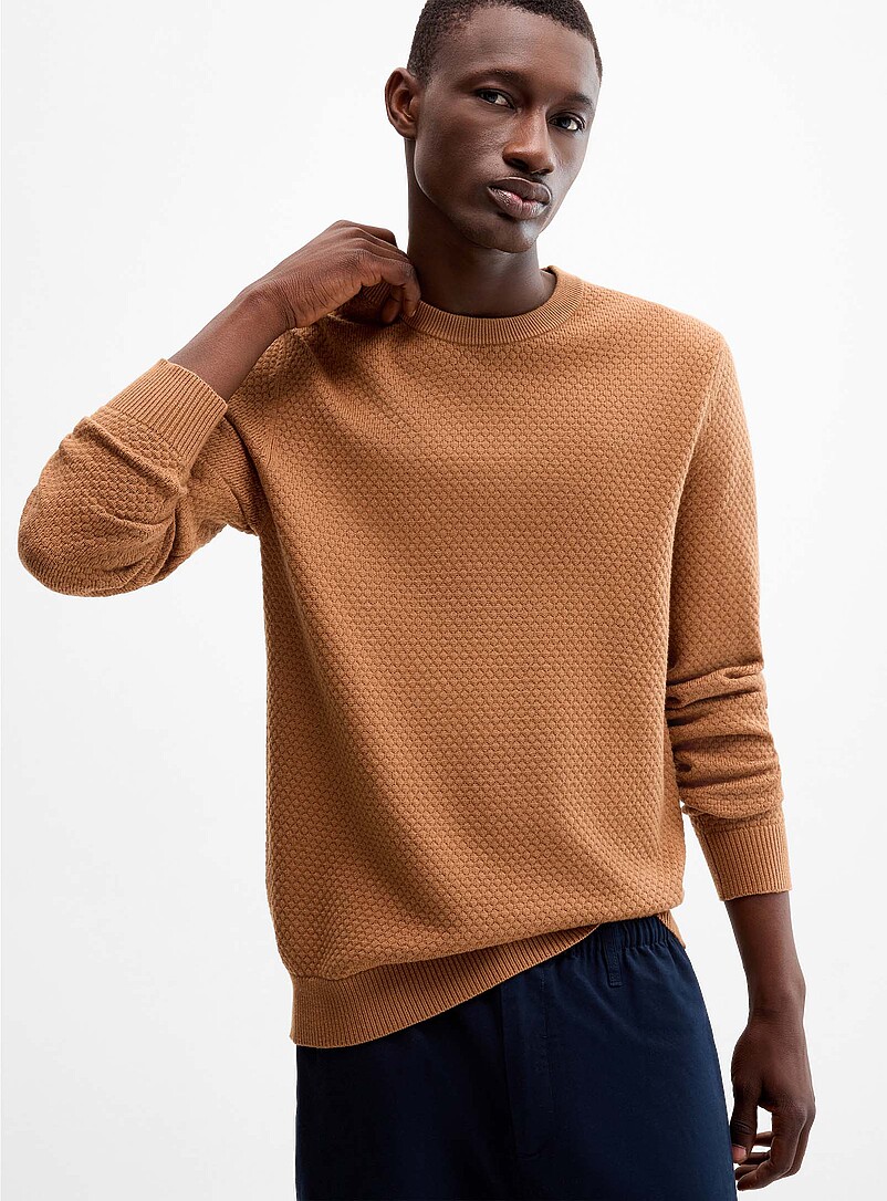 Le 31 Indigo/Dark Blue Diamond-textured sweater for men