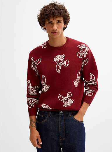 Djab: Le chandail motif jacquard Rouge &agrave; motifs pour homme