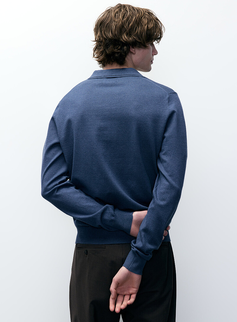 Le 31 Blue Johnny collar minimalist sweater for men