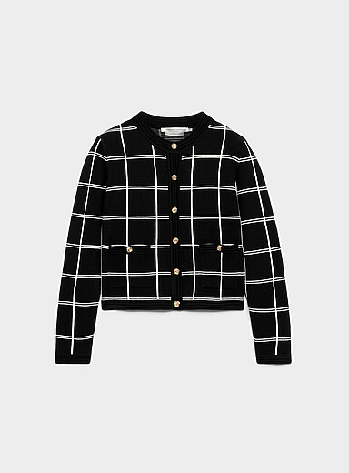 Metallic buttons jacquard cardigan