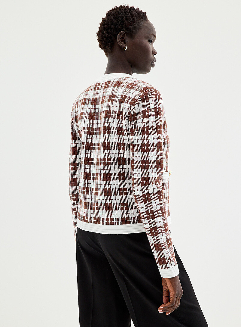 Contemporaine: Le cardigan jacquard boutons m&eacute;talliques Blanc et noir pour femme