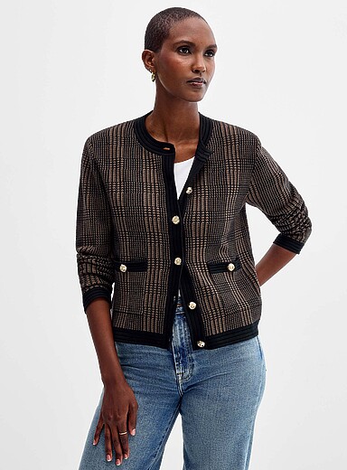 Le cardigan jacquard boutons m&eacute;talliques